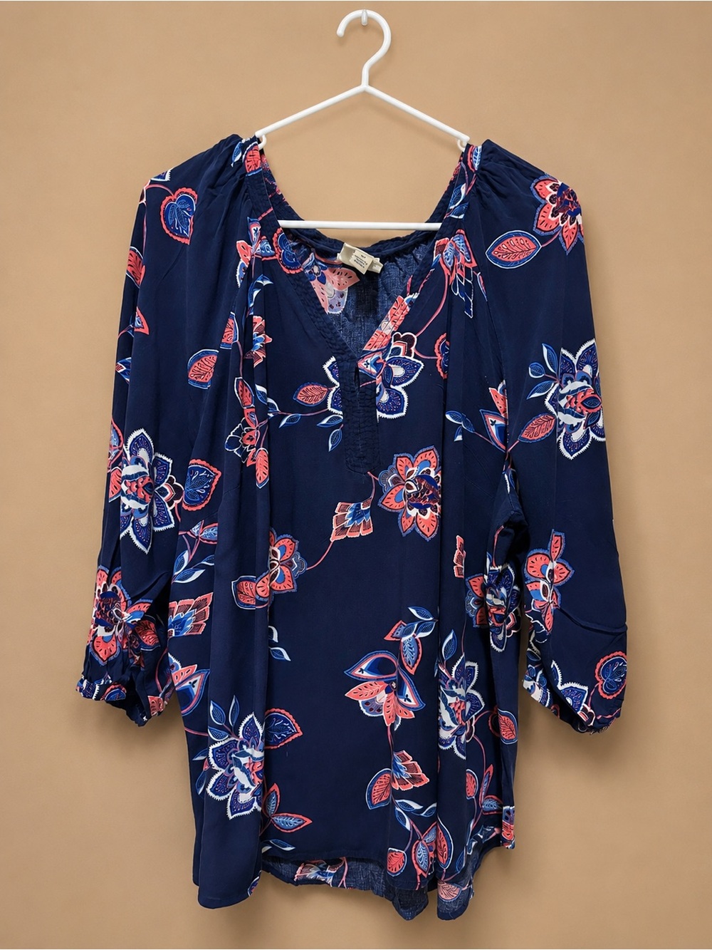 St. John's Bay Navy Floral Tunic with Coral & White Accents